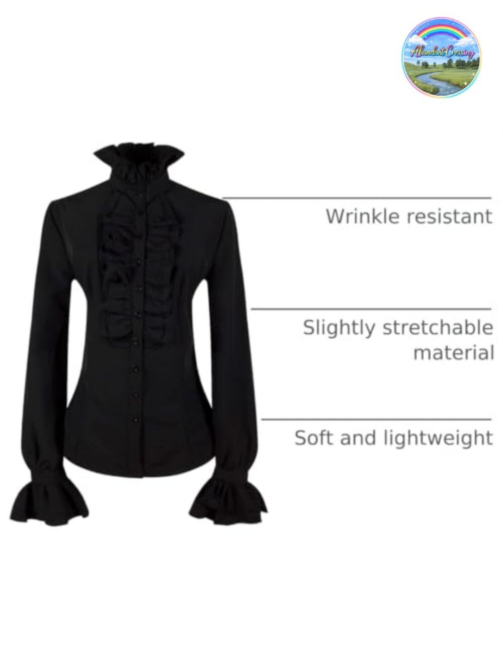 Victorian Blouse Stand-Up Collar Ruffle Ruffle Long Sleeve Button Down - Picture 3 of 6
